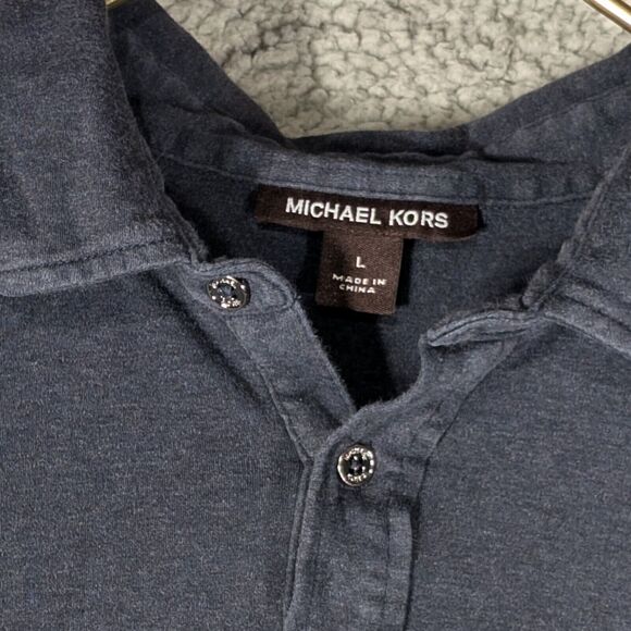 Michael Kors Polo Mens Size Large Navy Blue Short Sleeve Polo Shirt - Picture 2 of 5